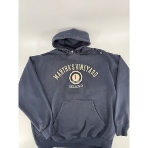 Martha's Vineyard XL Hoodie Blue Sweatshirt Y2K Vintage Pockets Coastal Ocean